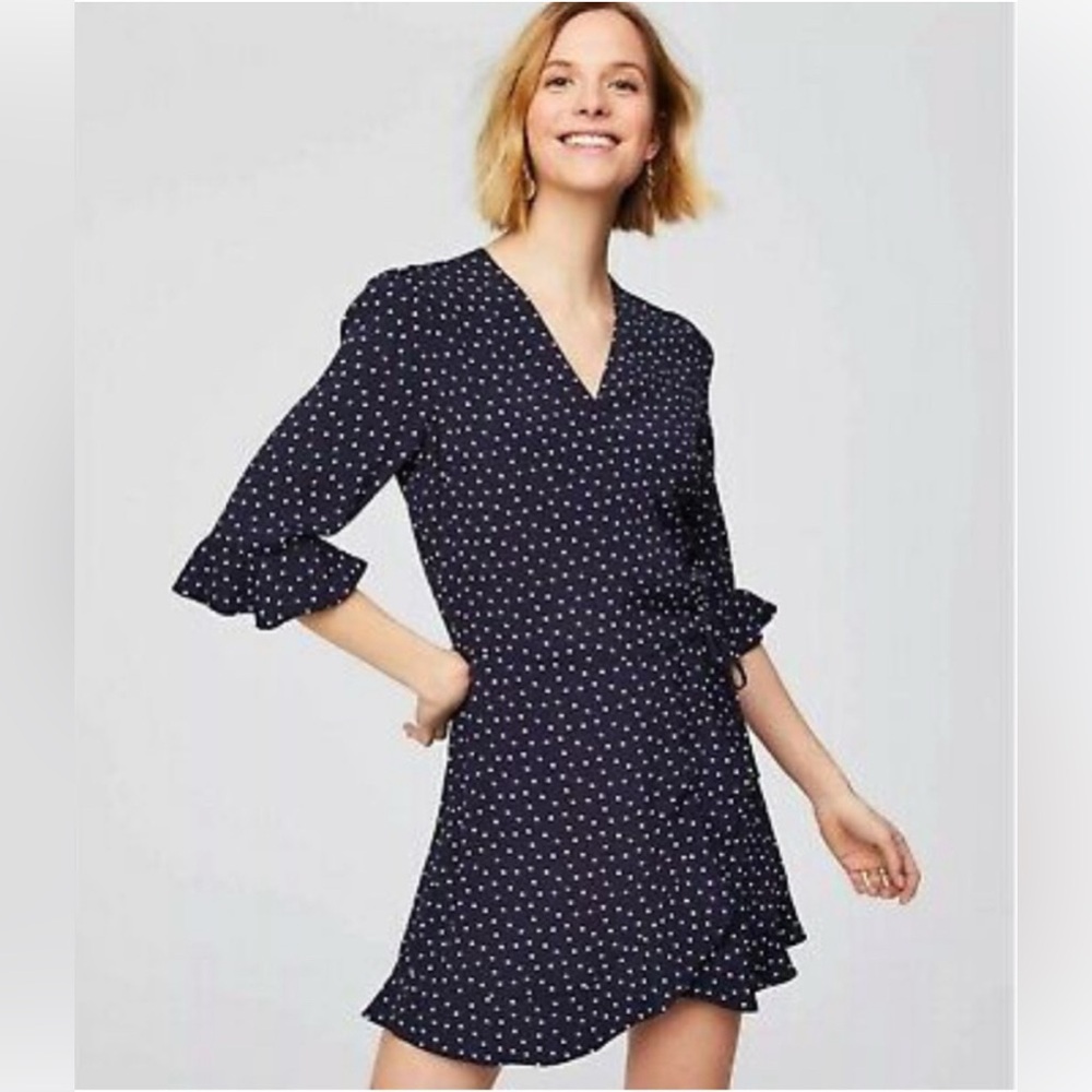 LOFT- Black and White Polka Dot Long Sleeve Dress Size 8